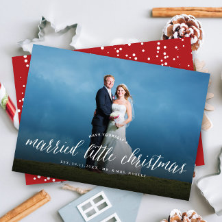 Tarjeta Festiva Boda de fotografía navideña casada