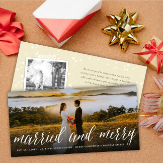 Tarjeta Festiva Boda De Fotos Con Guión Simple Merry Y Married