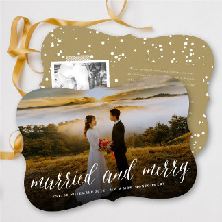 Tarjeta Festiva Boda De Fotos Con Guión Simple Merry Y Married