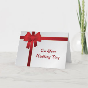Tarjeta Festiva Boda de invierno de familia mixta con lazos rojos