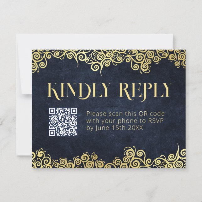 Tarjeta Festiva Boda De Invierno De Lujo Azul Y Oro Floreciente (Anverso)