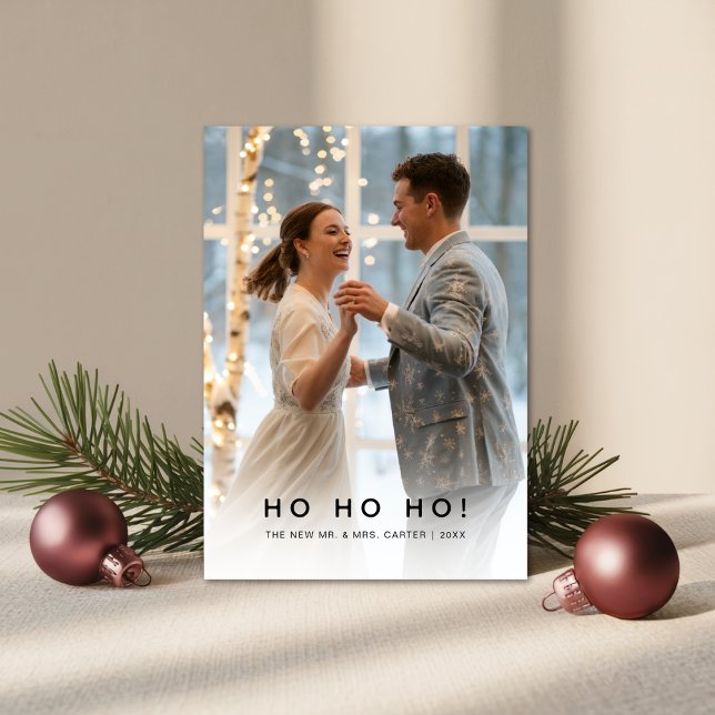 Tarjeta Festiva Boda de Invierno Modernos Ho Ho Ho Recién Casados (Subido por el creador)