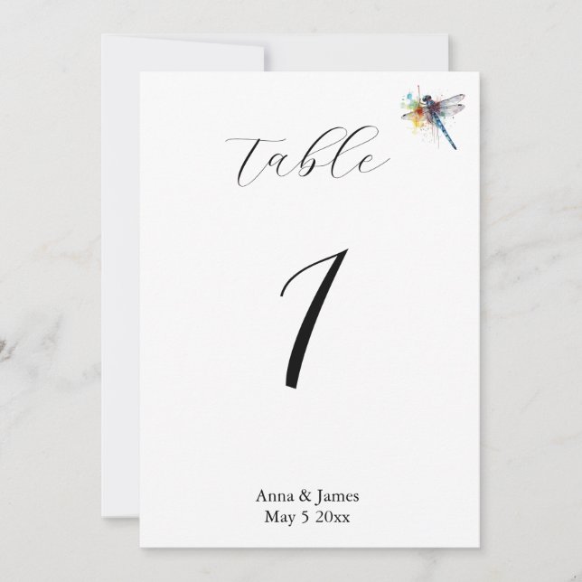 Tarjeta Festiva Boda de libélula, número de tabla personalizado (Anverso)