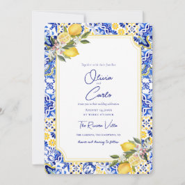 Tarjeta Festiva Boda de limón con azulejos mediterráneos italianos