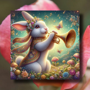 Tarjeta Festiva Boda de primavera florida Conejo Musical de Pascua