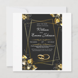 Tarjeta Festiva Boda elegante de oro y negro