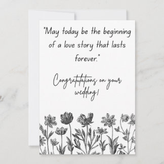Tarjeta Festiva Boda floral en blanco y negro celebrando