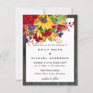 Tarjeta Festiva Boda floral Rústico Rojo Amarillo