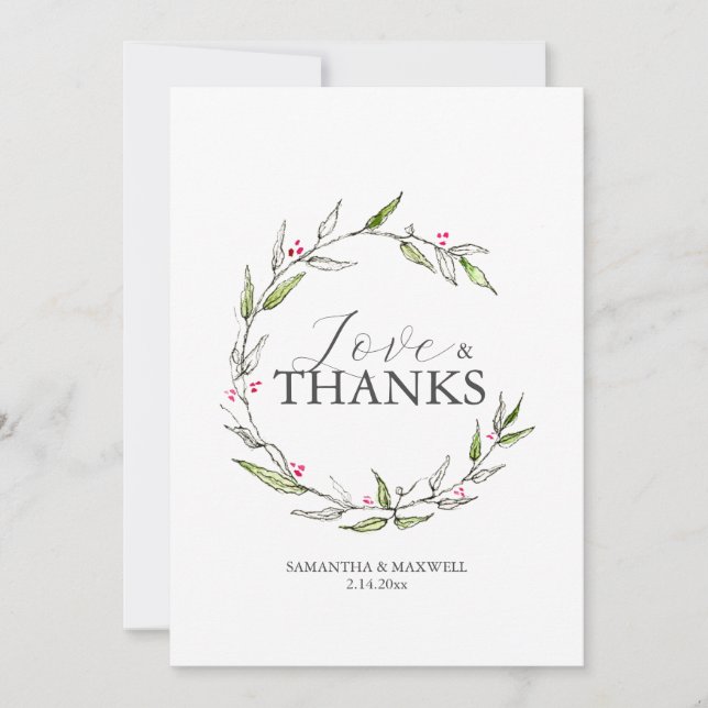 Tarjeta Festiva Boda Gracias Cartas Botánicas Línea Arte (Anverso)