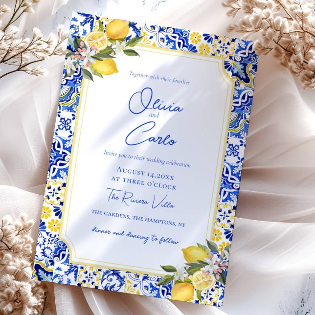 Tarjeta Festiva Boda italiano de mosaico y limón mediterráneo (Subido por el creador)