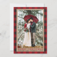 Boda Red Plaid foto Merry Christmas Kraft