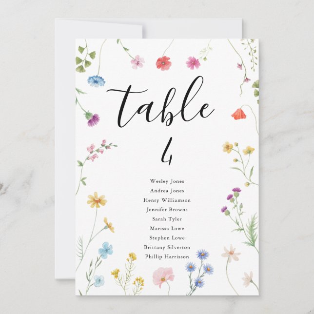 Tarjeta Festiva Boda Romántico Botánico de Flor Silvestre Número d (Anverso)