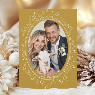 Tarjeta Festiva Boda Rústica Boho Foto Alegre y Casada Dorado