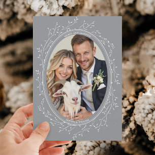 Tarjeta Festiva Boda Rústica Boho Foto Alegre y Casada Gris