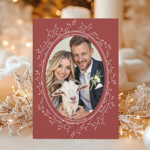 Tarjeta Festiva Boda Rústica Boho Foto Alegre y Casada Roja