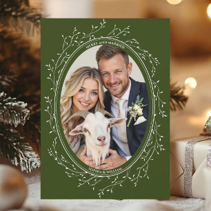 Tarjeta Festiva Boda Rústica Boho Foto Alegre y Casada Verde