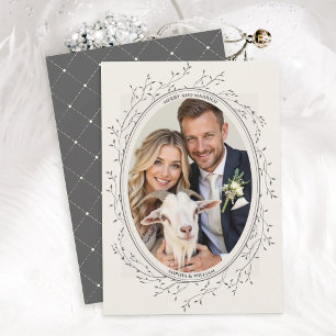 Tarjeta Festiva Boda Rústica Boho Foto Gris Feliz y Casado