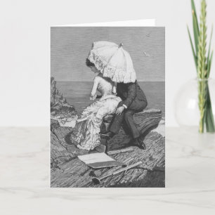 Tarjeta Festiva Boda vintage, recién casados en la playa