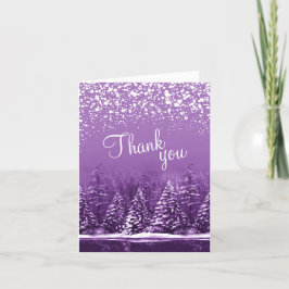 Tarjeta Festiva Bodas de invierno pinos púrpura cartas de agradeci