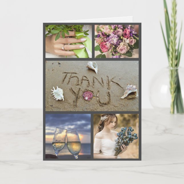 Tarjeta Festiva Bodas de playa conchas Corazón Gracias (Anverso)
