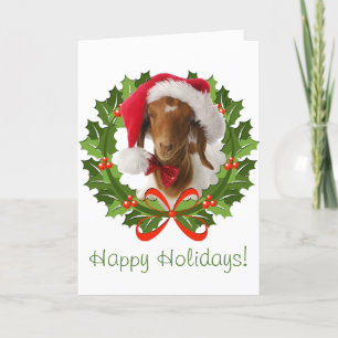 Tarjeta Festiva Boer Goat Felices Fiestas en Wreath