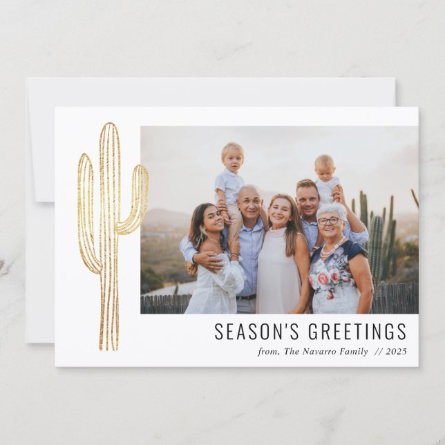 Tarjeta Festiva Bohemian Desert Cactus Family Photo Holiday Card (Anverso)