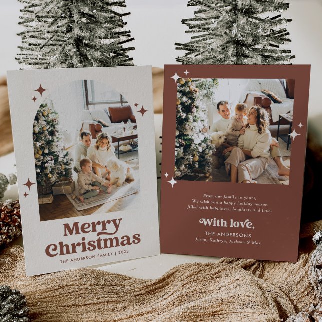 Tarjeta Festiva Boho Arch Merry Christmas Terracotta Photo (Subido por el creador)