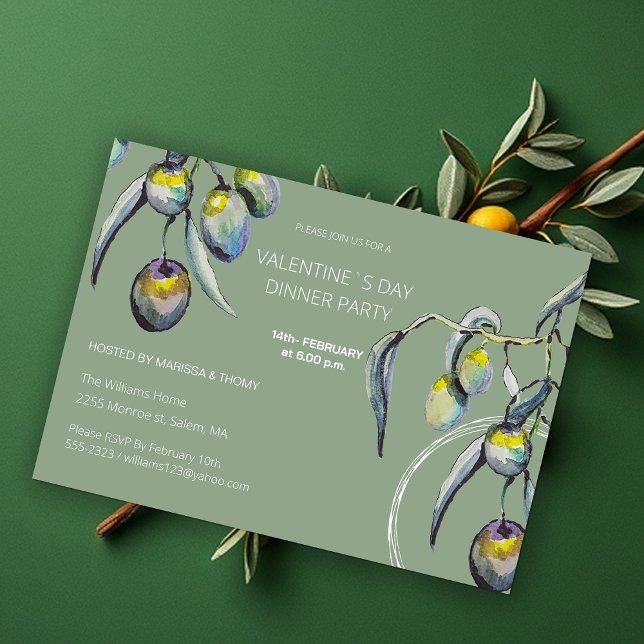 Tarjeta Festiva Boho Art Dinner Fiesta Watercolor Olive Branch (Subido por el creador)