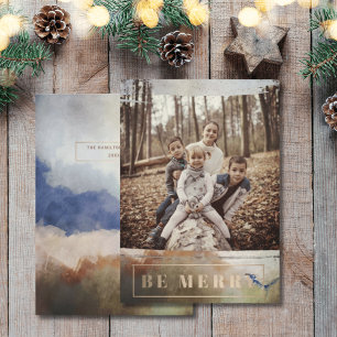 Tarjeta Festiva Boho Be Merry One Photo Gold Navidades