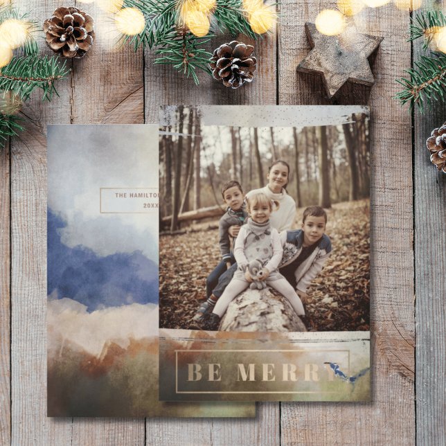 Tarjeta Festiva Boho Be Merry One Photo Gold Navidades (Subido por el creador)
