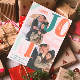 Tarjeta Festiva Boho bold script 2 fotos arco Navidades alegres