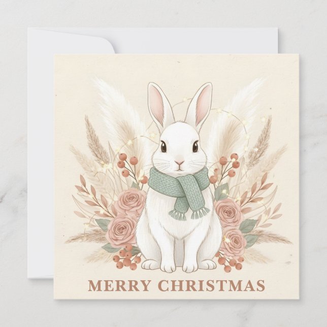 Tarjeta Festiva Boho Bunny Christmas (Anverso)