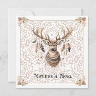 Tarjeta Festiva Boho Christmas Deer Non Photo Christmas Card Flat