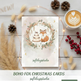 Tarjeta Festiva Boho Christmas Fox Greeting Card - Whimsical Woodl