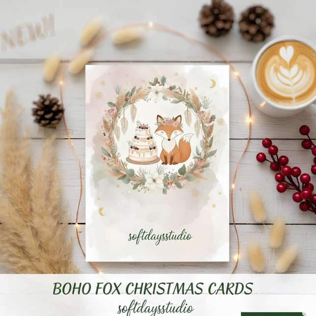 Tarjeta Festiva Boho Christmas Fox Greeting Card - Whimsical Woodl (Subido por el creador)