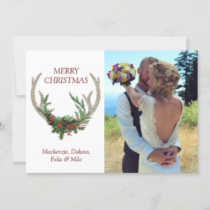 Tarjeta Festiva Boho Deer Antlers   Foto floral de Navidades rusos