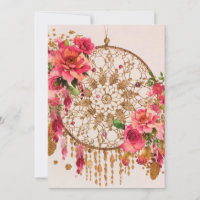 Boho Dreamcatcher Pink Gold Floral acuarela