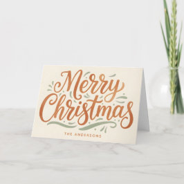 Tarjeta Festiva Boho Earthy Script Merry Christmas