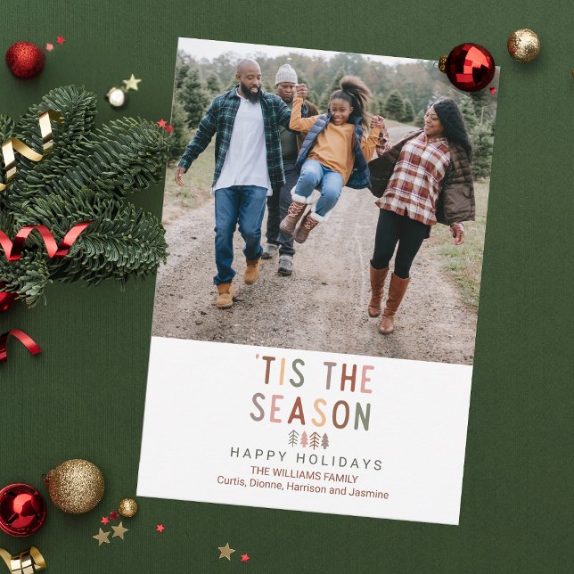 Tarjeta Festiva Boho 'Este es el Personalizado de temporada de Nav ('Tis the Season! Add your personal photo to this whimsical boho style Christmas card.)