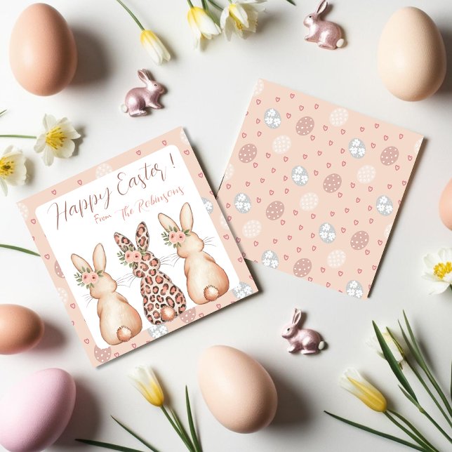 Tarjeta Festiva Boho Floral Crown Bunnies personalizado de Pascua (Boho Floral Crown Bunnies Easter custom Holiday Card)