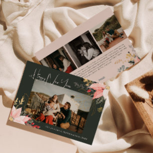 Tarjeta Festiva Boho Floral Cuatro fotos Feliz Año Nuevo