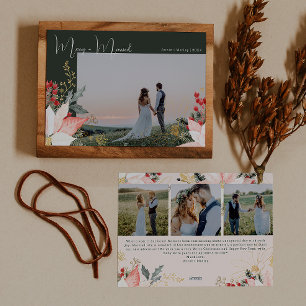Tarjeta Festiva Boho Floral Merry y cuatro Navidades de fotografía