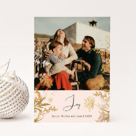 Tarjeta Festiva Boho Gold Floral Joy Navidades de fotografía verti