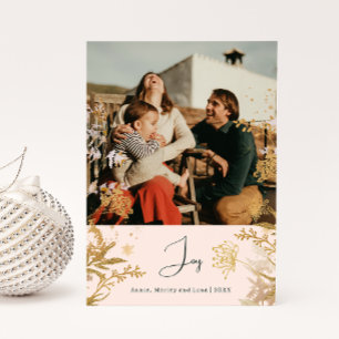 Tarjeta Festiva Boho Gold Floral Joy Navidades de fotografía verti