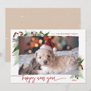 Tarjeta Festiva Boho Greenery Burgundy Beige Año Nuevo 2022