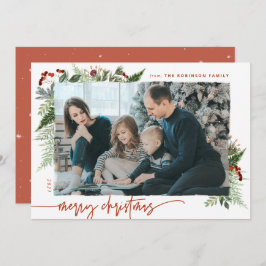 Tarjeta Festiva Boho Greenery Terracotta Rust Navidades Foto