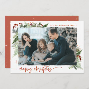 Tarjeta Festiva Boho Greenery Terracotta Rust Navidades Foto