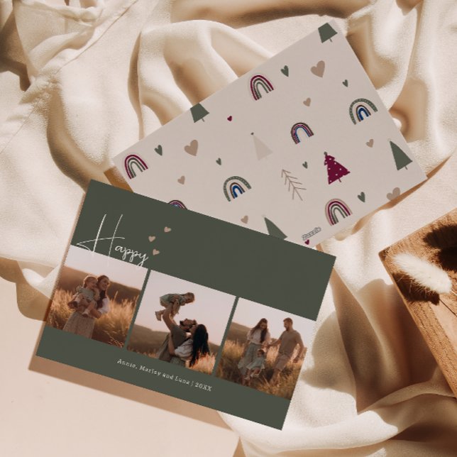 Tarjeta Festiva Boho Hearts Happy Green Tres Navidades de fotos (Subido por el creador)
