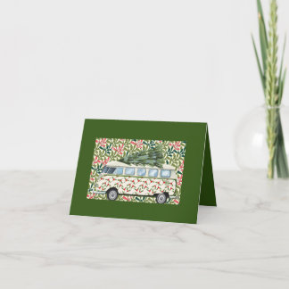 Tarjeta Festiva Boho Hippie Van Brings Tree Navidades Card