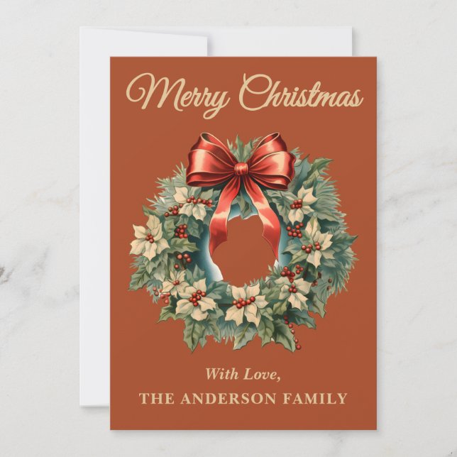 Tarjeta Festiva Boho Holly Berry Navidades Wreath Holiday Car (Anverso)